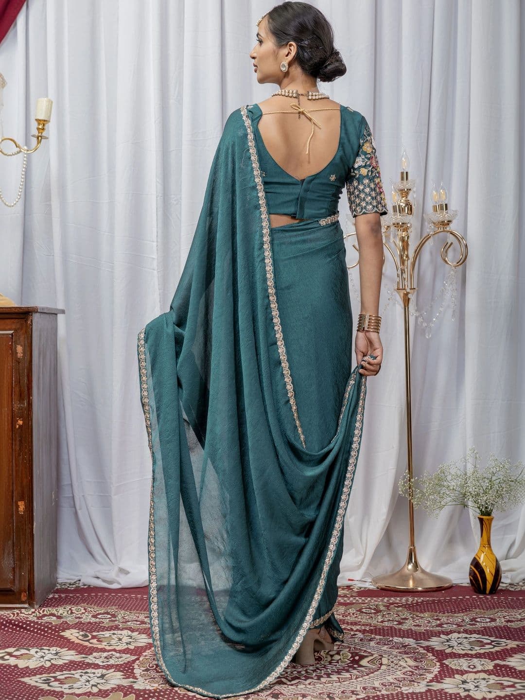 Saanvi Embellished Embroidered Poly Georgette Saree thumbnail 3