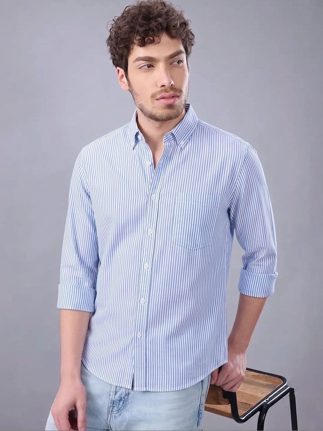 R.Code by The Roadster Life Co. Men Standard Striped Casual Shirt - view 1