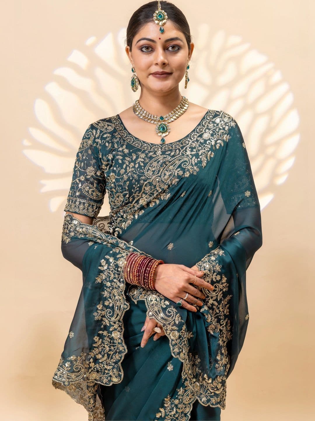 Vastra Drape Embellished Embroidered Silk Blend Saree thumbnail 6