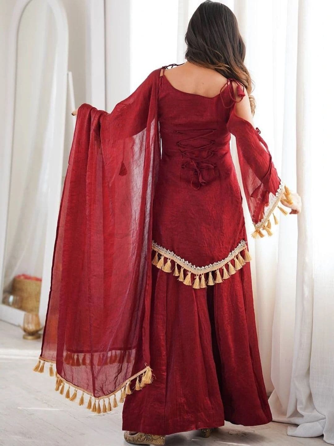 NORAFLEX Women Regular Gotta Patti Pure Silk Kurti  Sharara &  Dupatta thumbnail 5