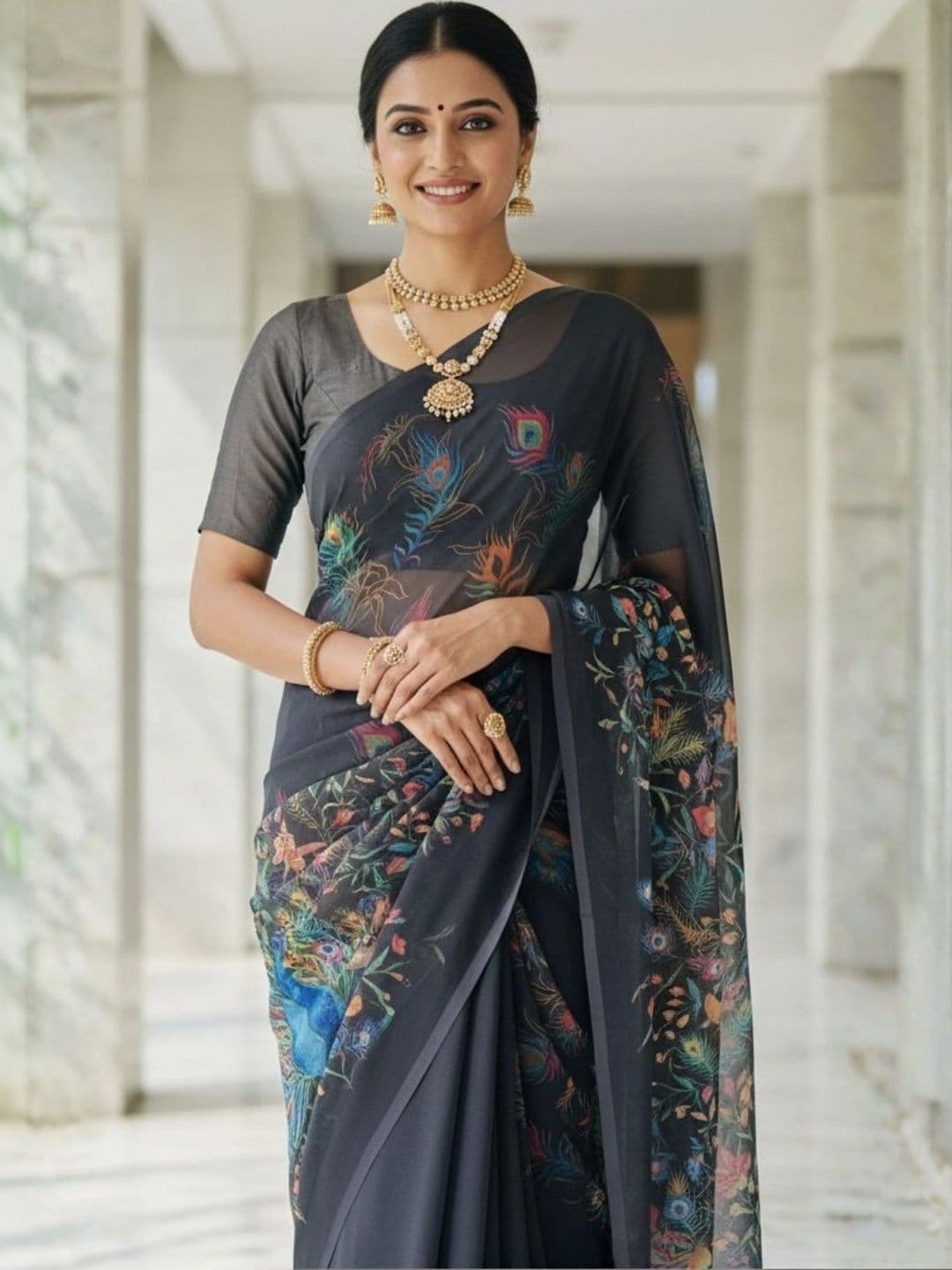 Mitera Floral Pure Georgette Designer Saree thumbnail 4