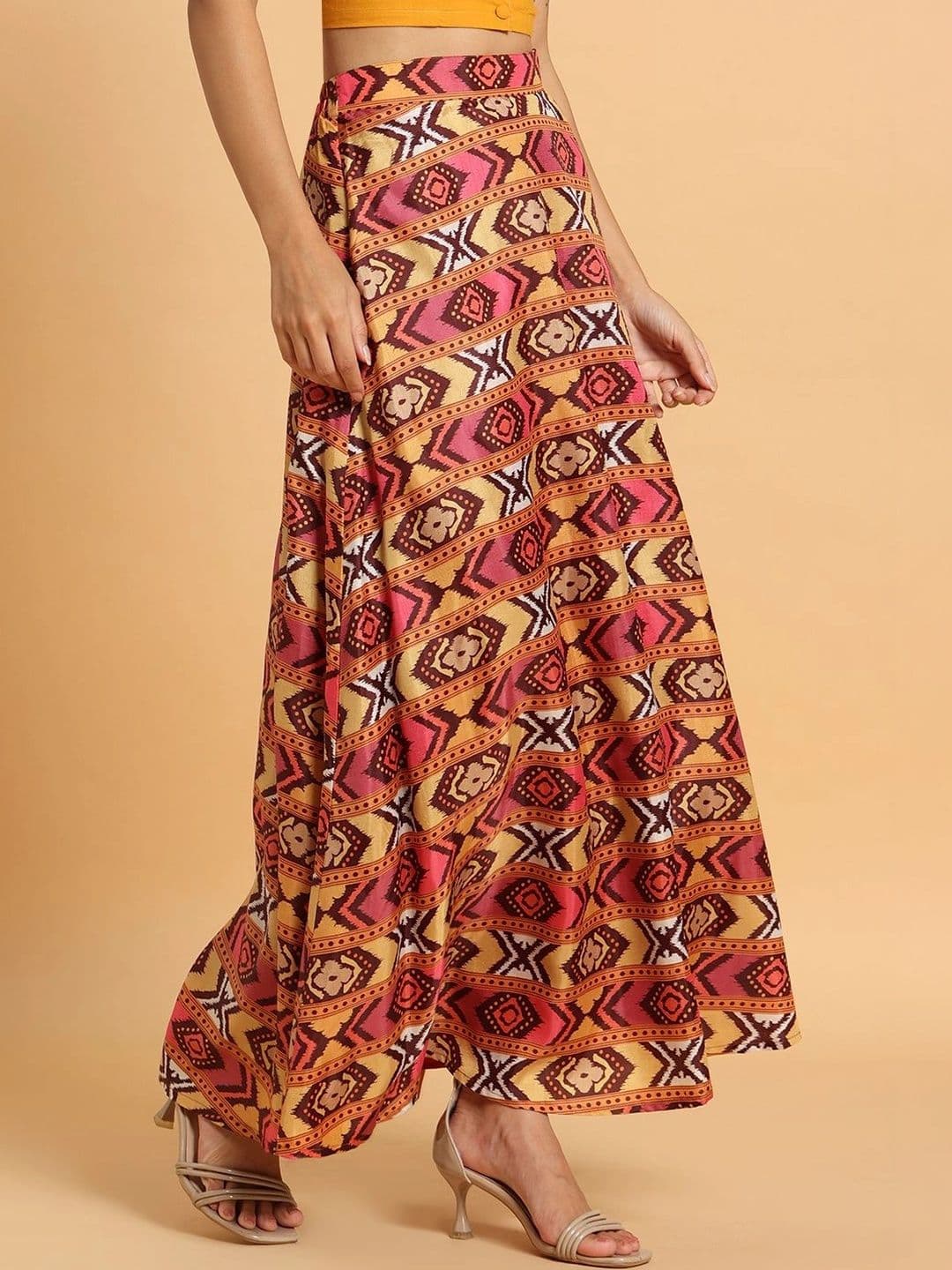 Frolic Rolic Women Geometric Tribal or Aztec Print Maxi Flared Skirt thumbnail 4