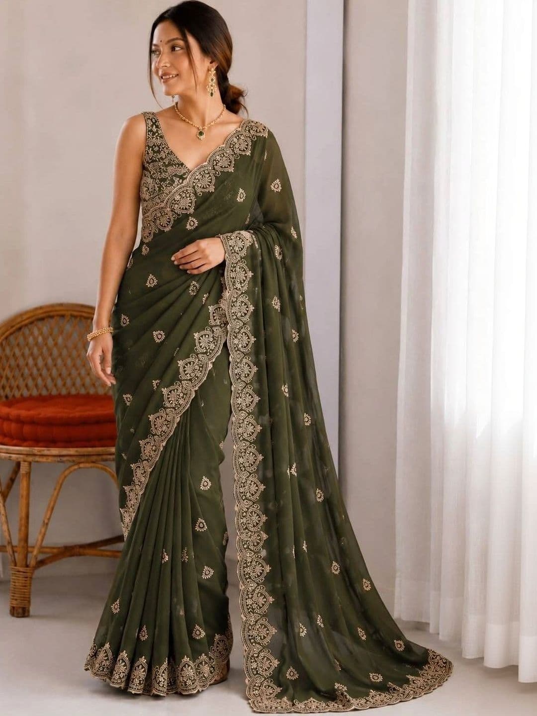 LabelVASTRA Embellished Embroidered Poly Georgette Saree - view 1