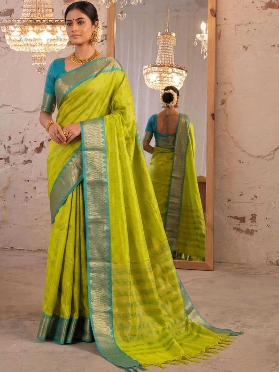 SAMANTHA Striped Zari Silk Blend Banarasi Saree - view 1