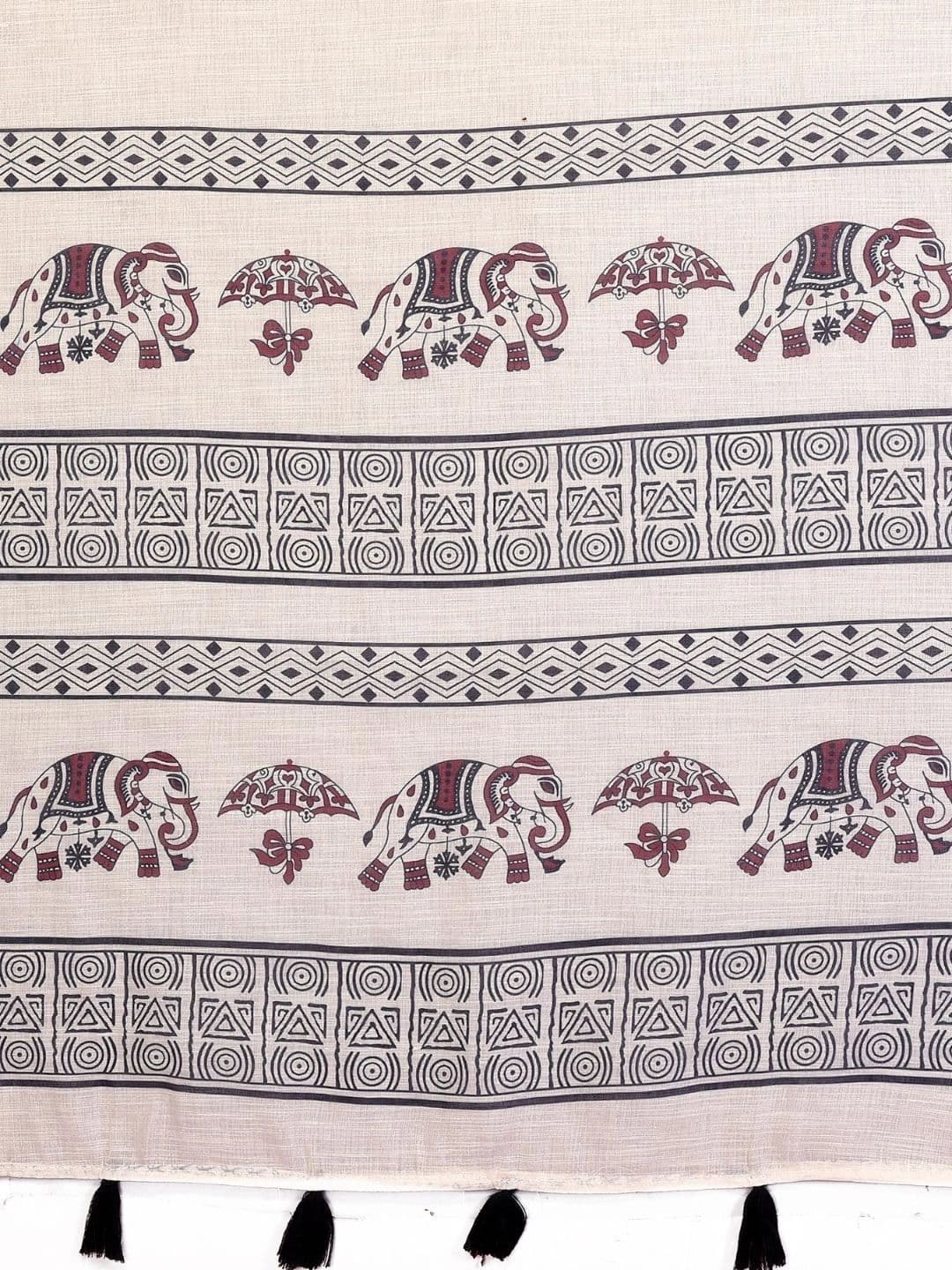 Mitera Warli Linen Blend Designer Saree thumbnail 3
