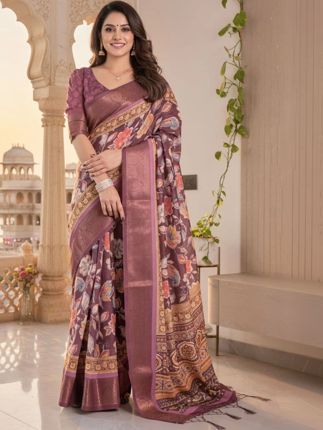Mitera Floral Silk Blend Designer Saree - view 1