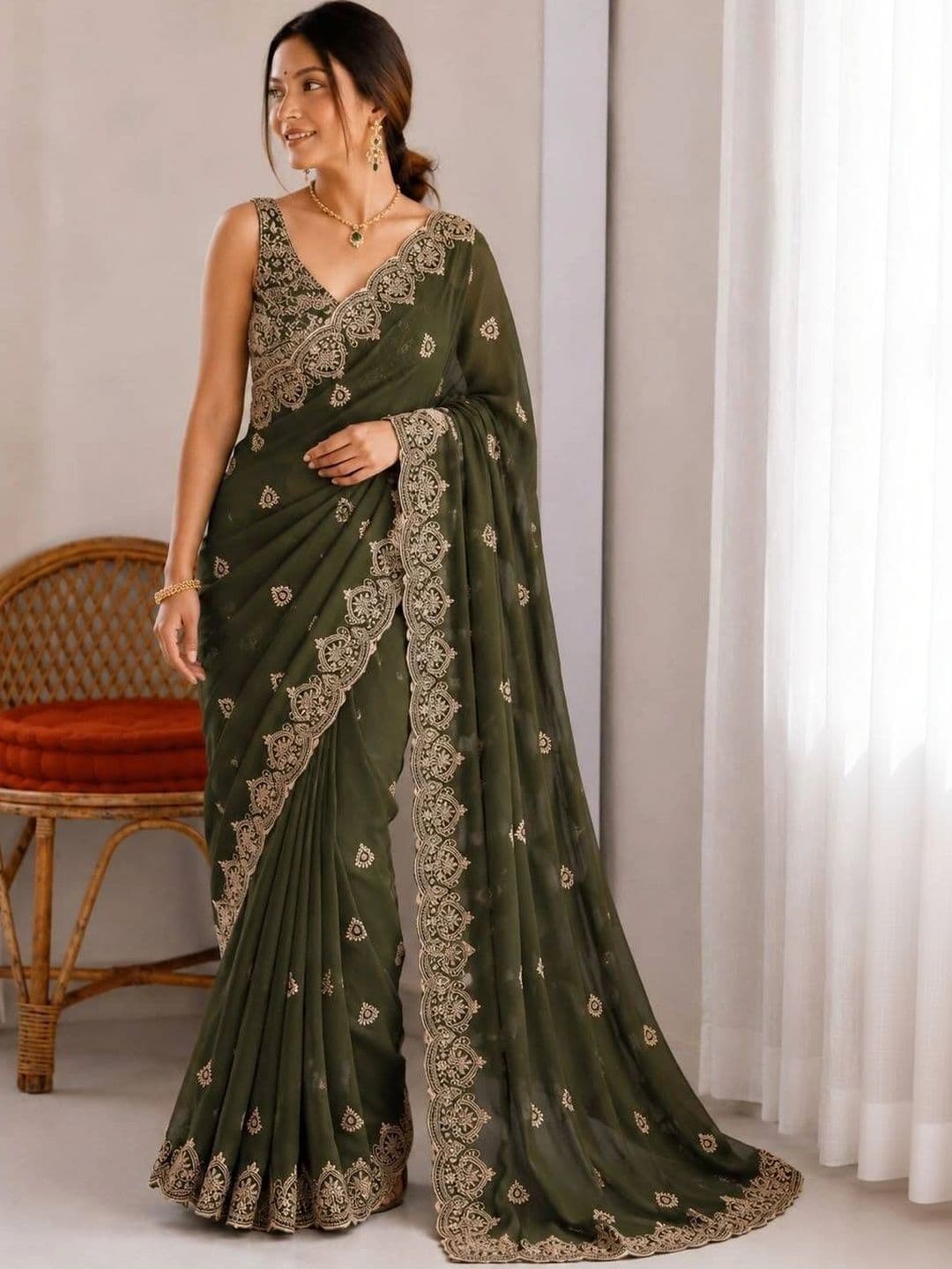 Saanvi Embellished Zari Poly Georgette Saree - view 1