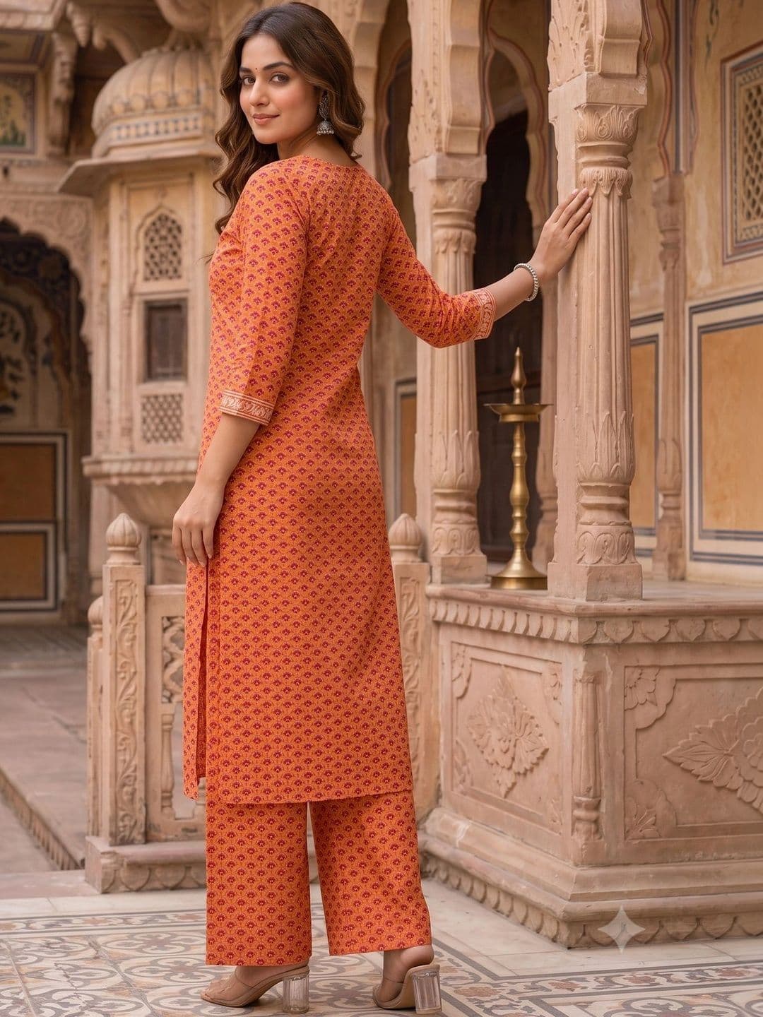 KALINI Women Ethnic Motifs Printed Regular Pure Cotton Kurta with Palazzos thumbnail 7
