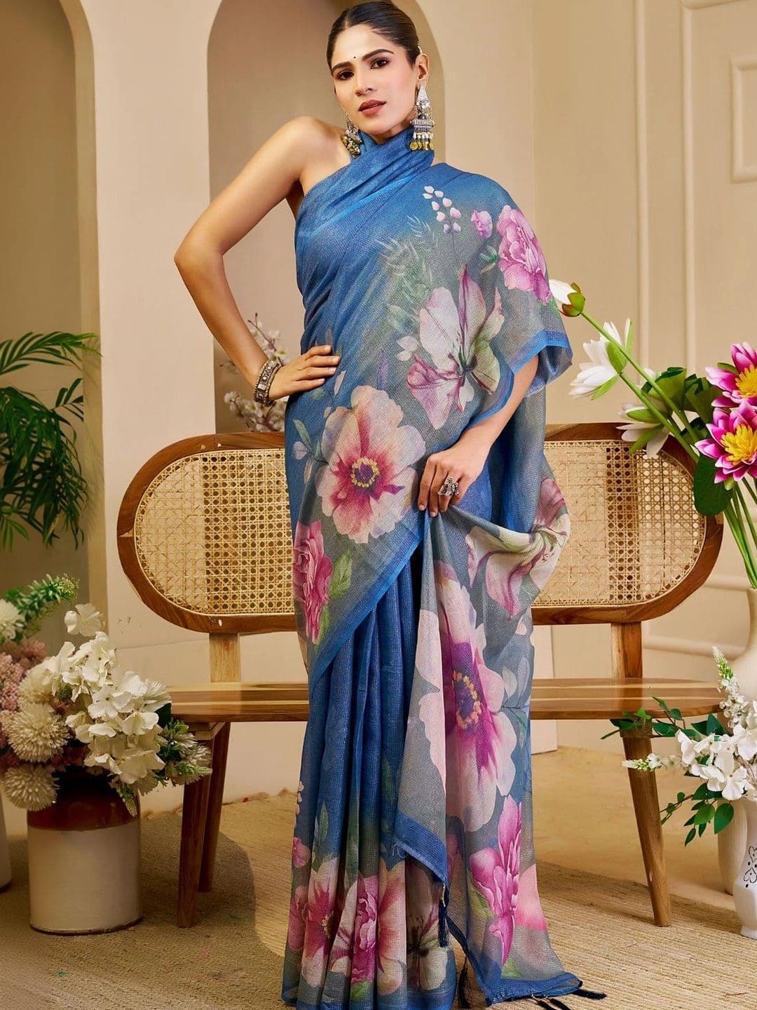 Mitera Floral Tissue Designer Saree - view 1