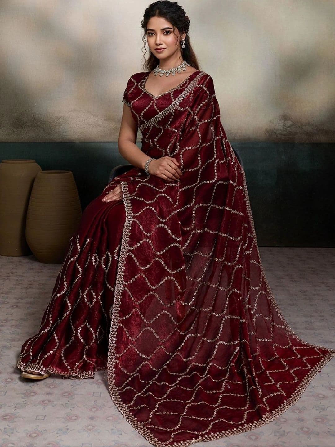 Mitera Floral Embroidered Pure Chiffon Designer Saree thumbnail 6