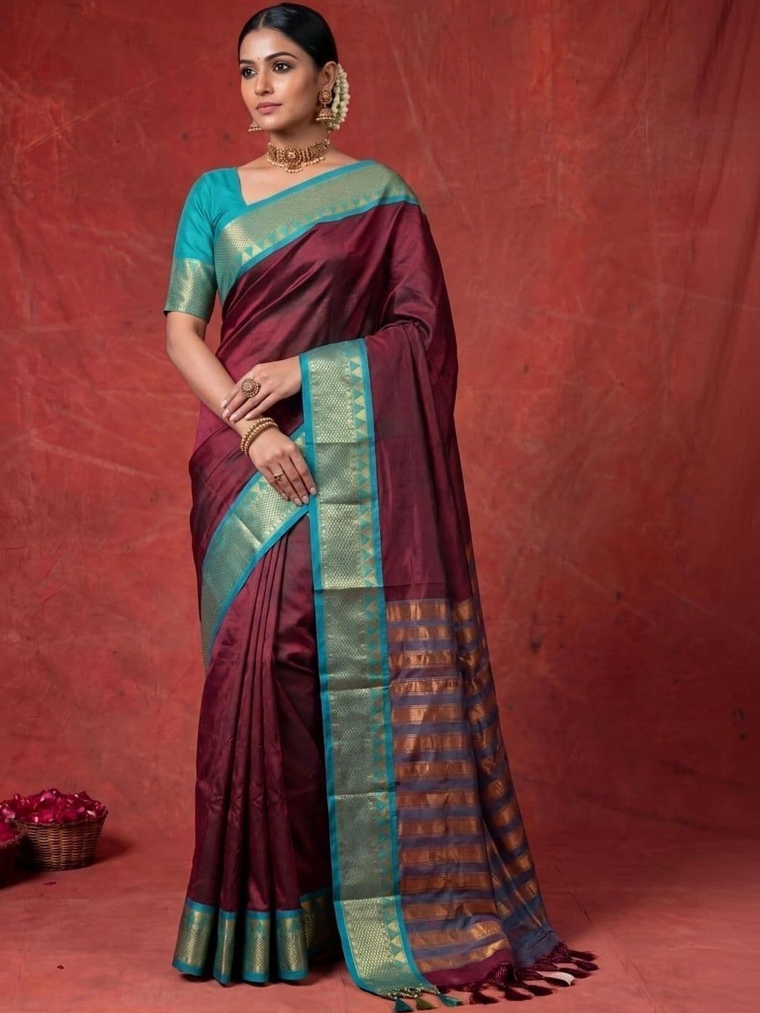 SAMANTHA Women Woven Design Zari Silk Blend Banarasi Saree thumbnail 2