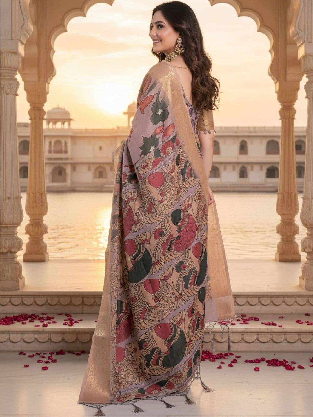 Mitera Floral Zari Silk Blend Designer Saree thumbnail 3
