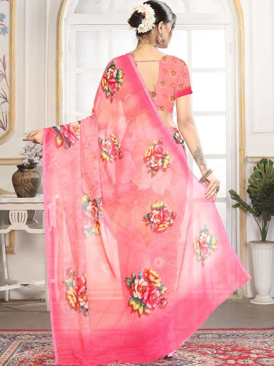Mitera Floral Pure Georgette Designer Saree thumbnail 2