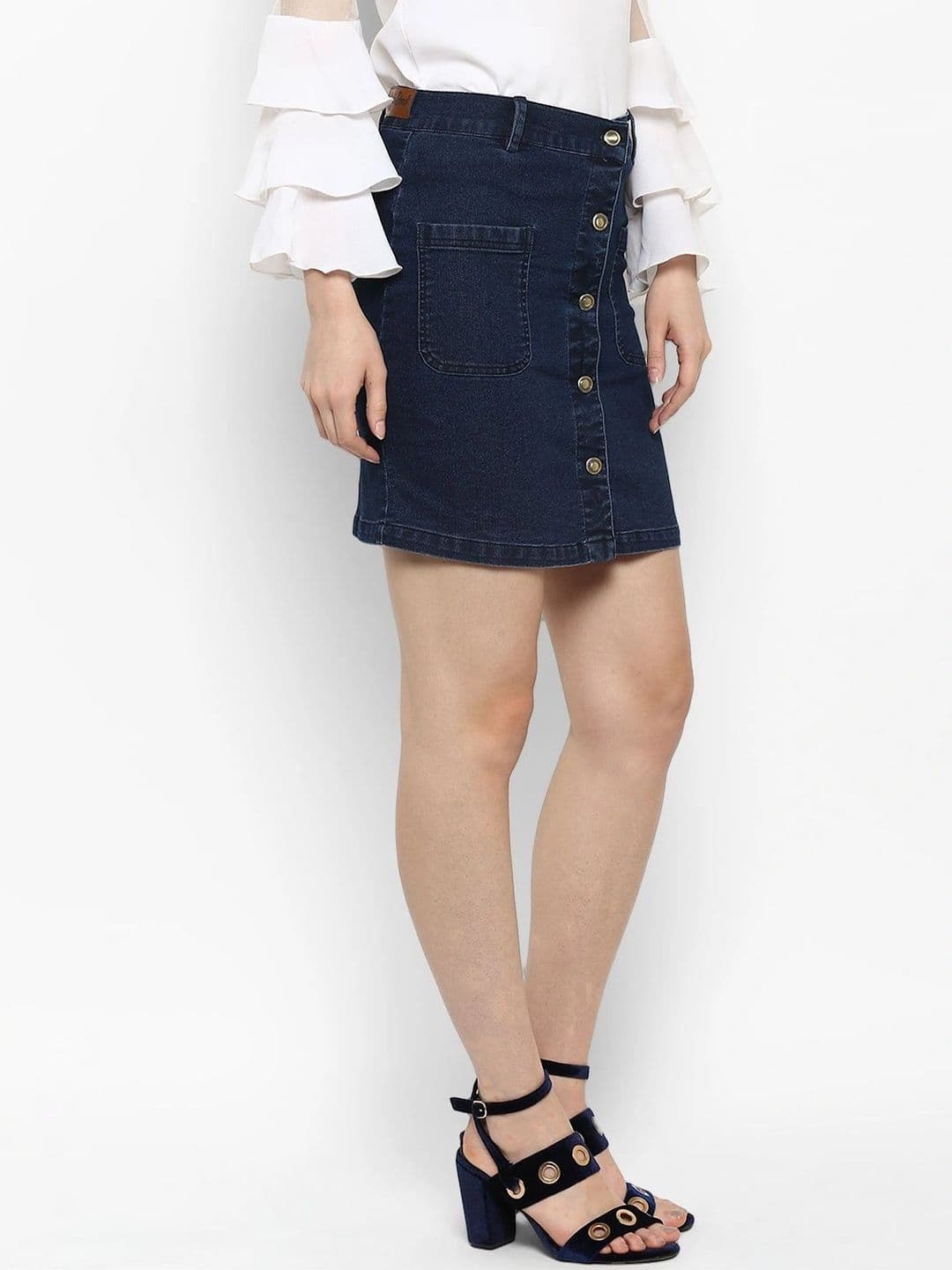 Chemistry Women Denim Frayed Denim Mini A-Line Skirt thumbnail 2
