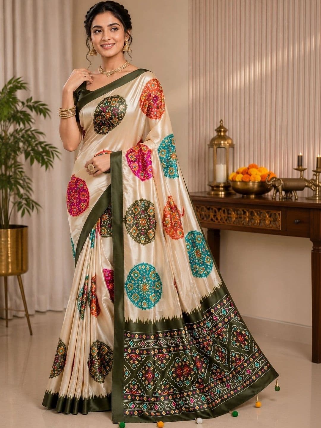 P K SAREES Ethnic Motifs Satin Patola Saree - view 1