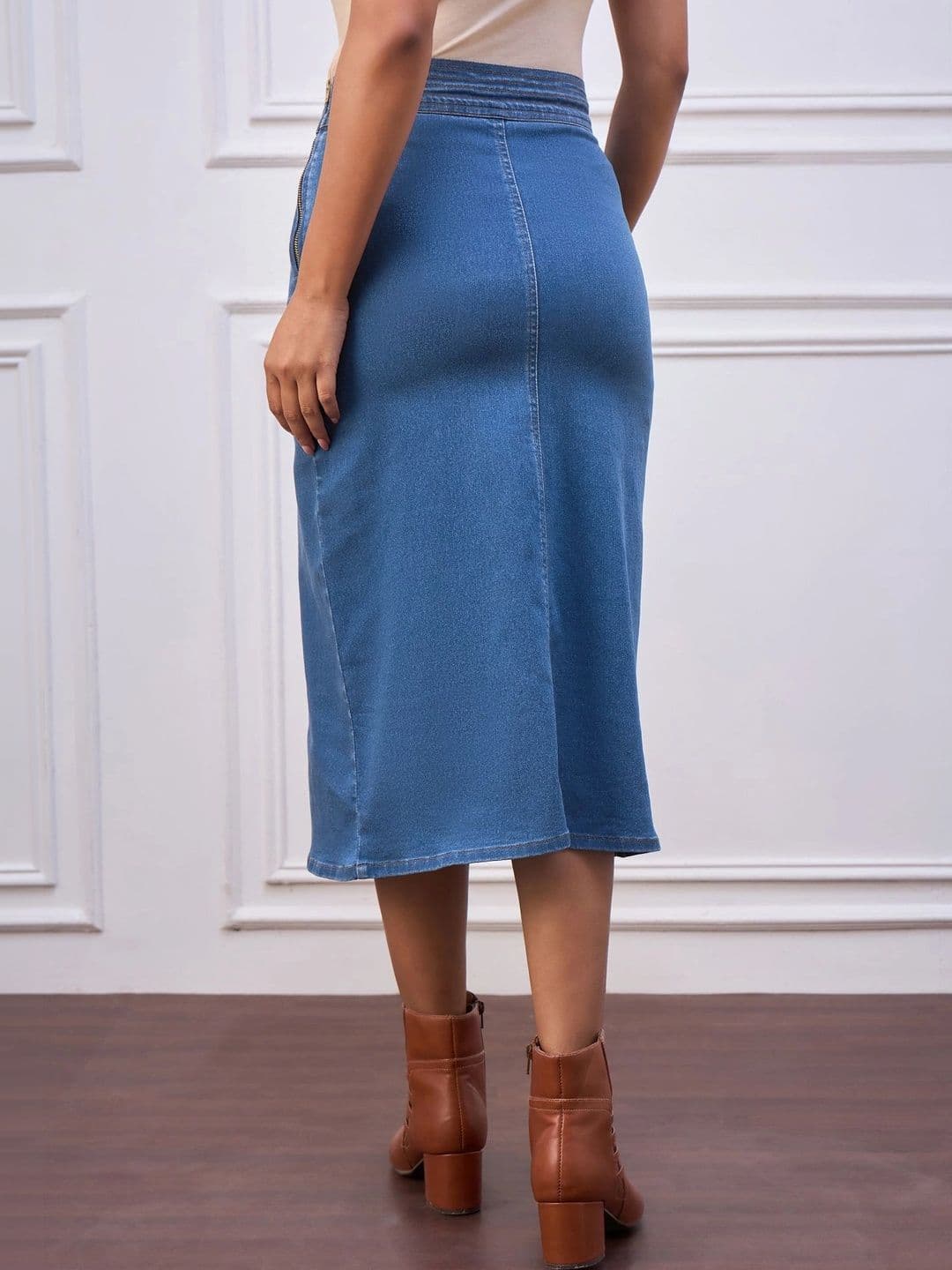 Chemistry Women Denim Front Slit Midi Straight Skirt thumbnail 5