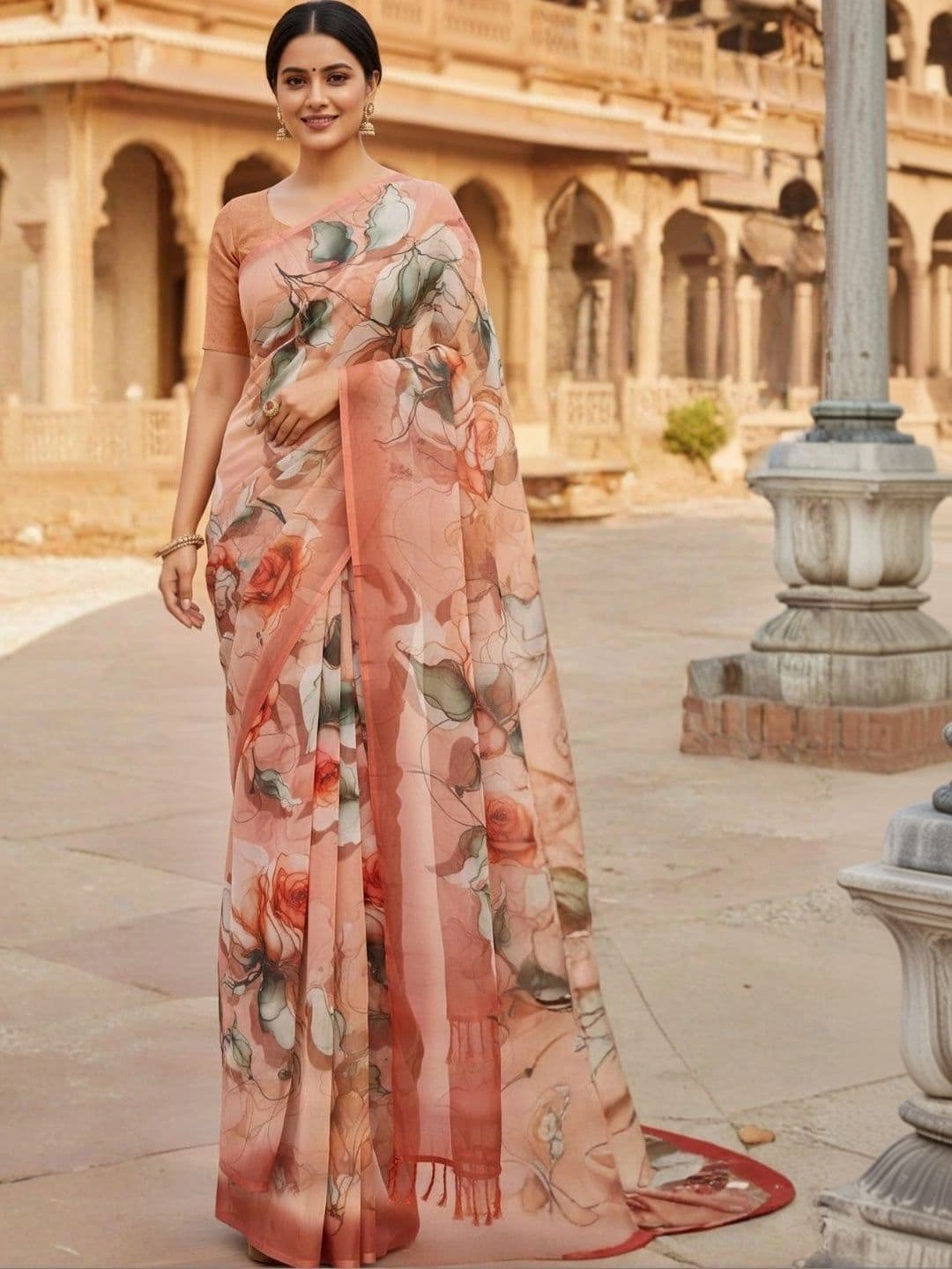 Mitera Floral Pure Georgette Designer Saree - view 1