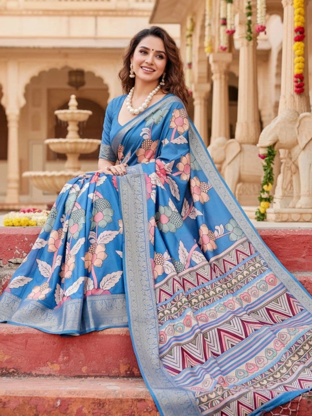 Mitera Floral Silk Blend Designer Saree - view 1
