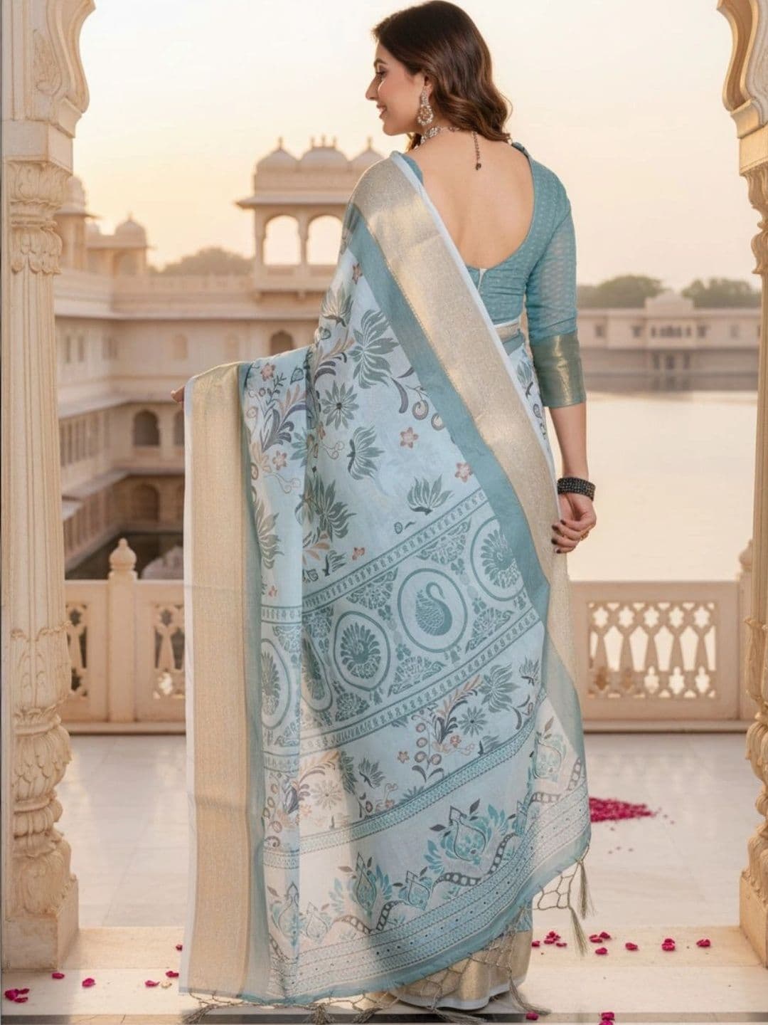 Mitera Floral Silk Blend Designer Saree thumbnail 3