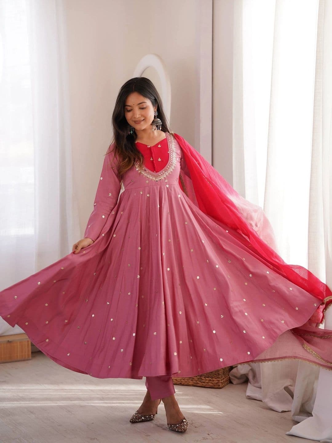 NORAFLEX Women Empire Sequinned Kurta with Trousers & With Dupatta - view 1