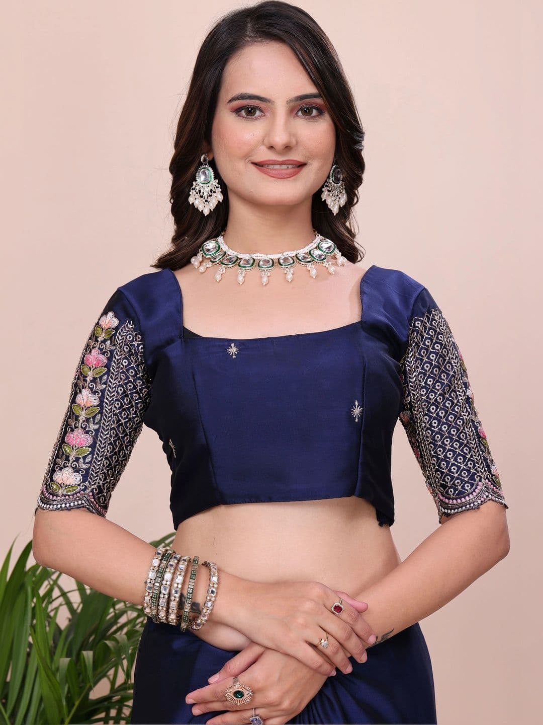 Vastra Drape Embroidered Silk Blend Saree thumbnail 4