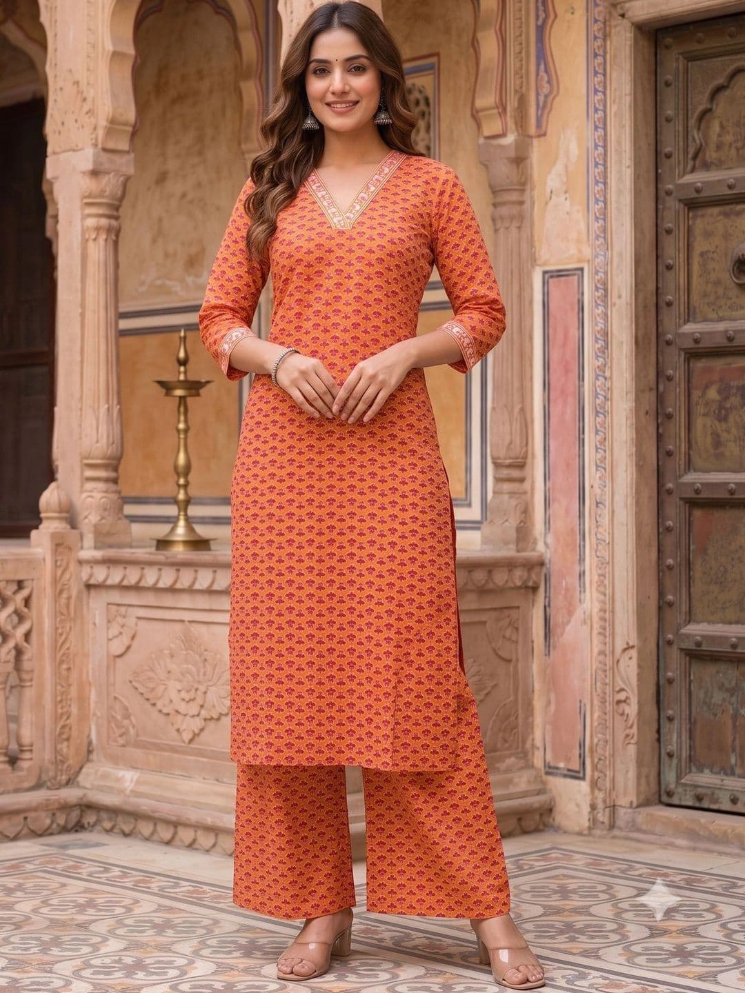 KALINI Women Ethnic Motifs Printed Regular Pure Cotton Kurta with Palazzos thumbnail 2