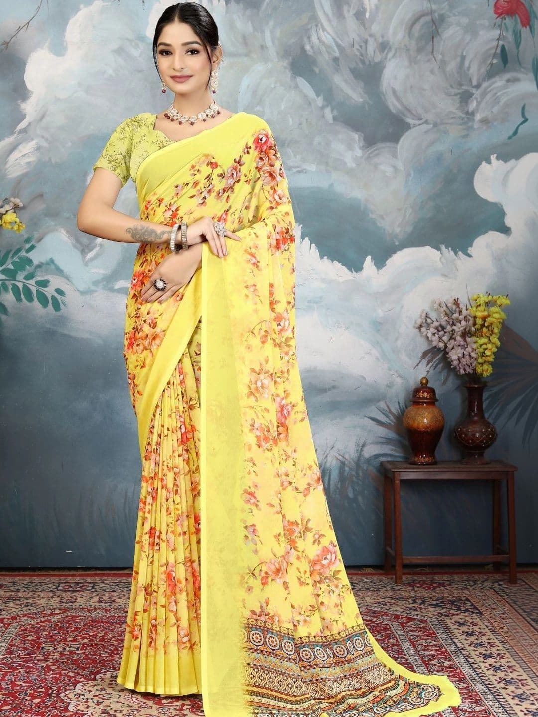Mitera Floral Pure Georgette Designer Saree - view 1