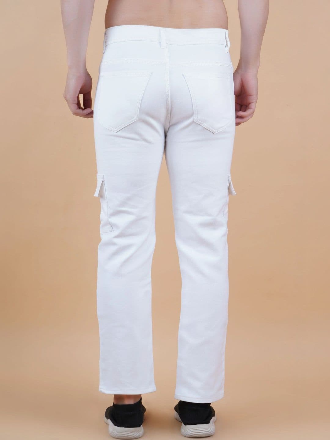 HERE&NOW Men's Solid White Cargo Straight Fit Jeans thumbnail 4