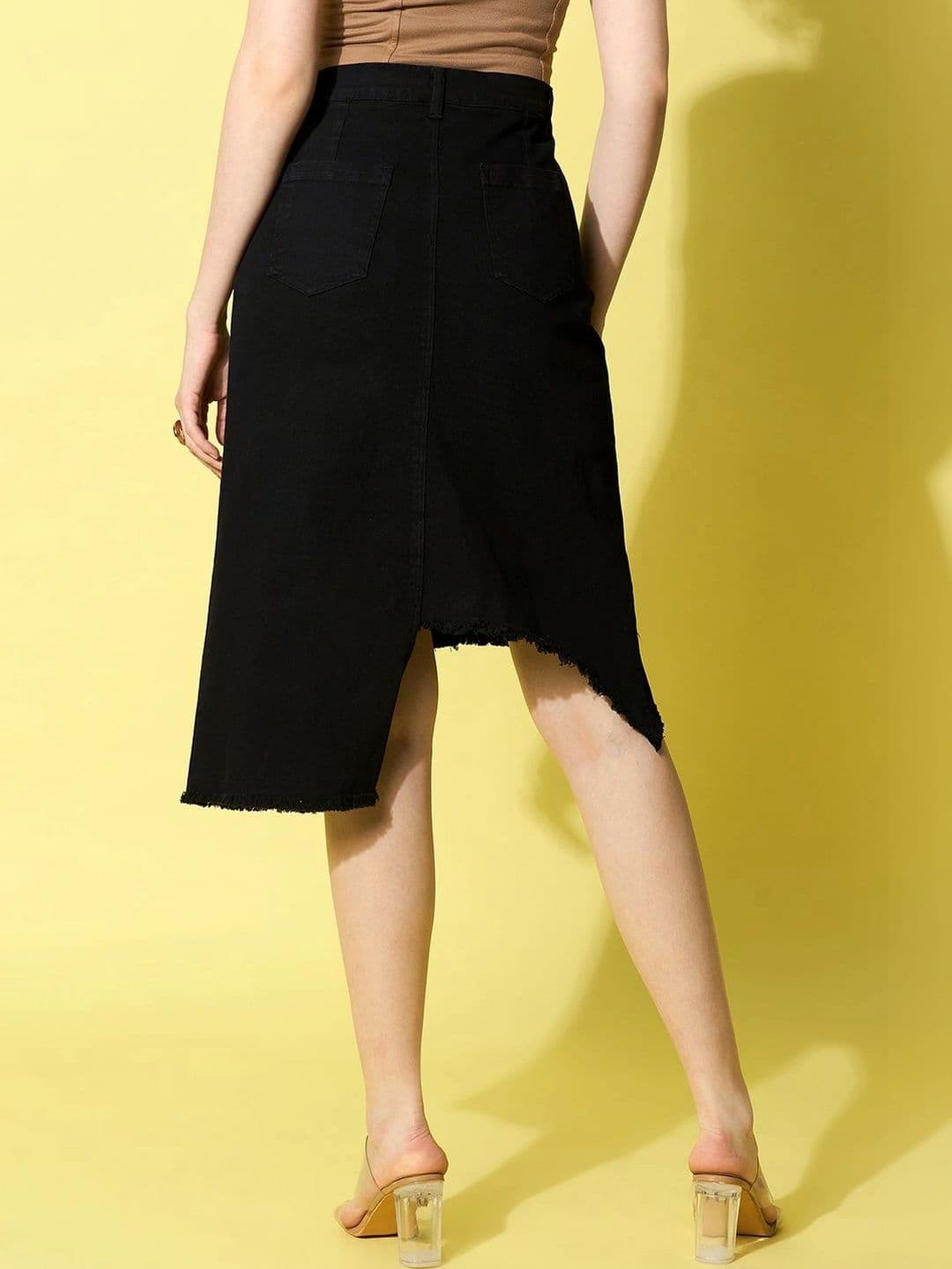 Chemistry Women Denim Frayed Denim Front Slit Midi A-Line Skirt thumbnail 2