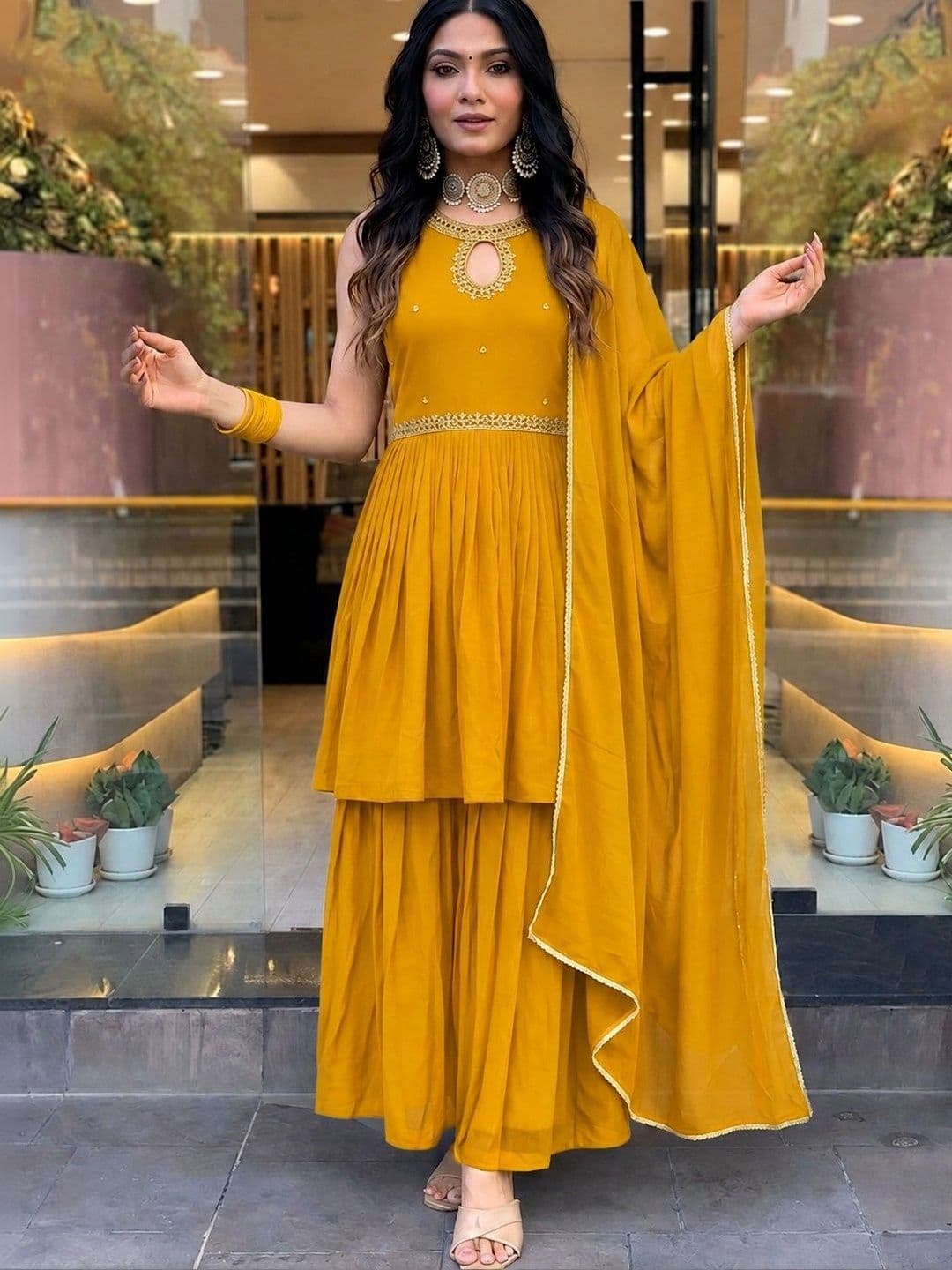 Anouk Women Empire Thread Work Pure Silk Kurta with Sharara & With Dupatta - view 1