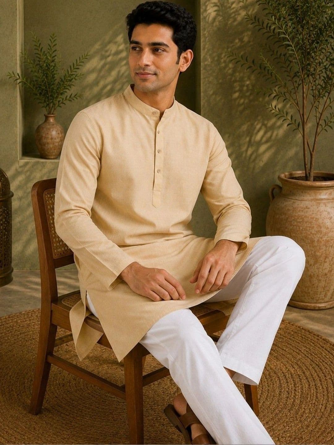 TATTVA Men Mandarin Collar Straight Thread Work Kurta thumbnail 6
