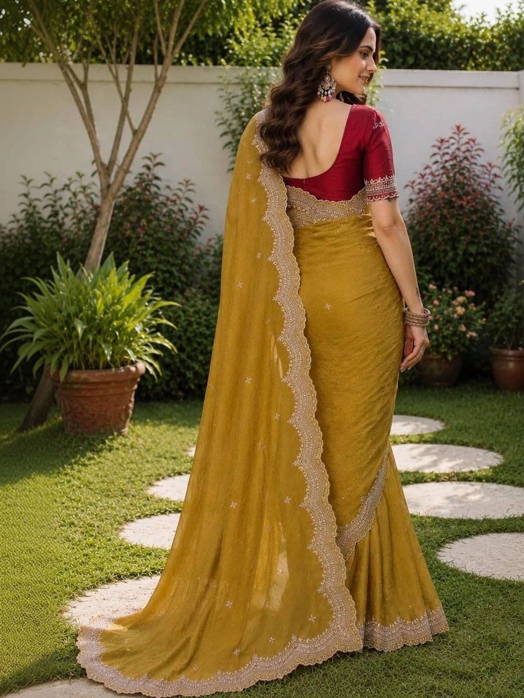Saanvi Ethnic Motifs Embroidered Poly Georgette Saree thumbnail 2
