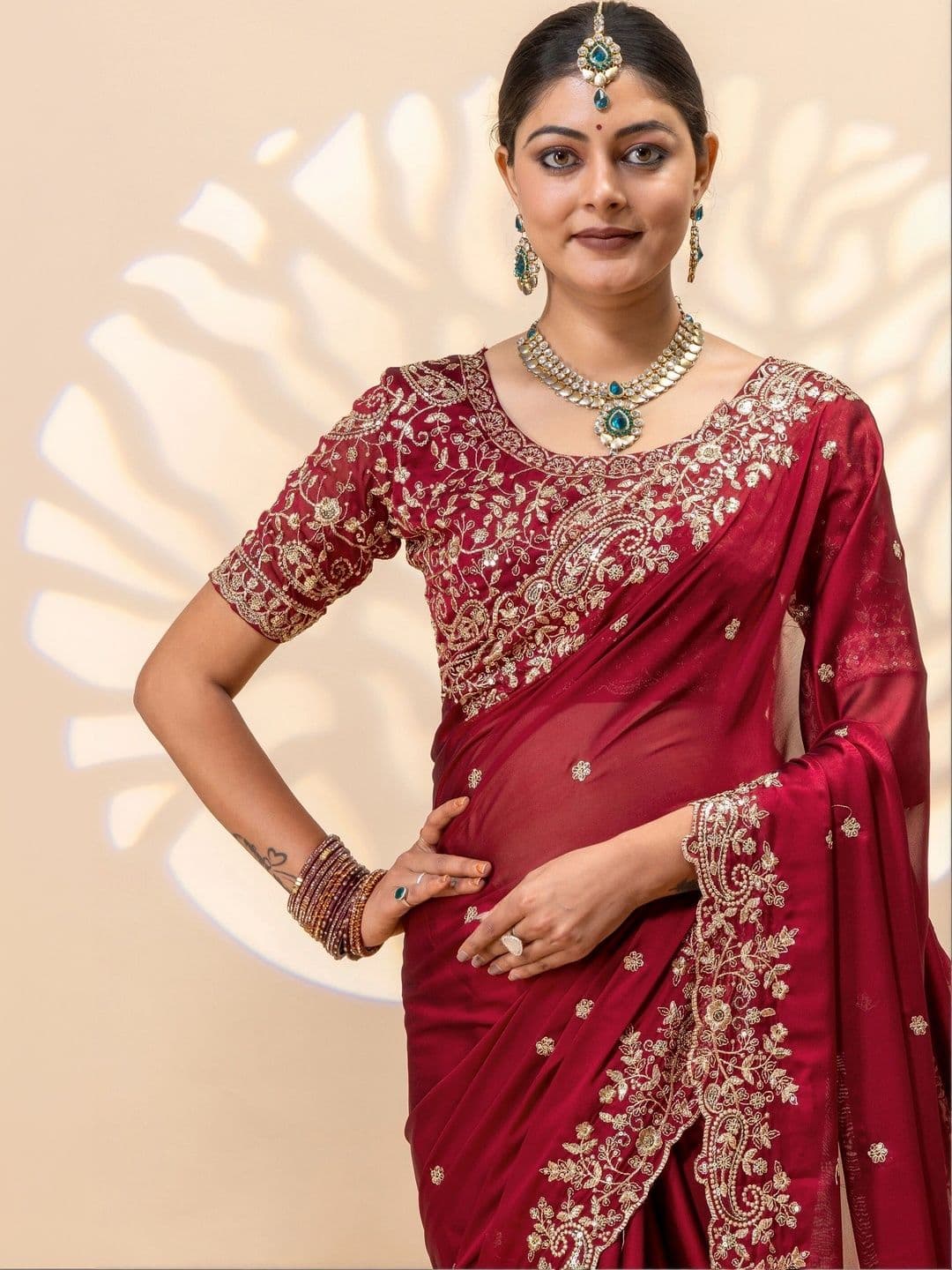 Vastra Drape Embellished Embroidered Silk Blend Saree thumbnail 2
