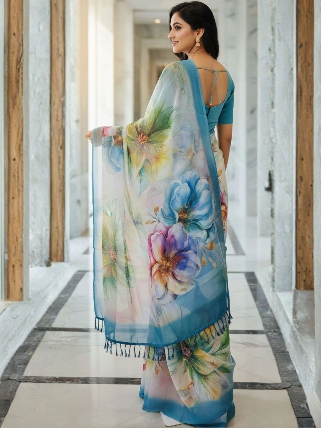 Mitera Floral Pure Georgette Designer Saree thumbnail 2