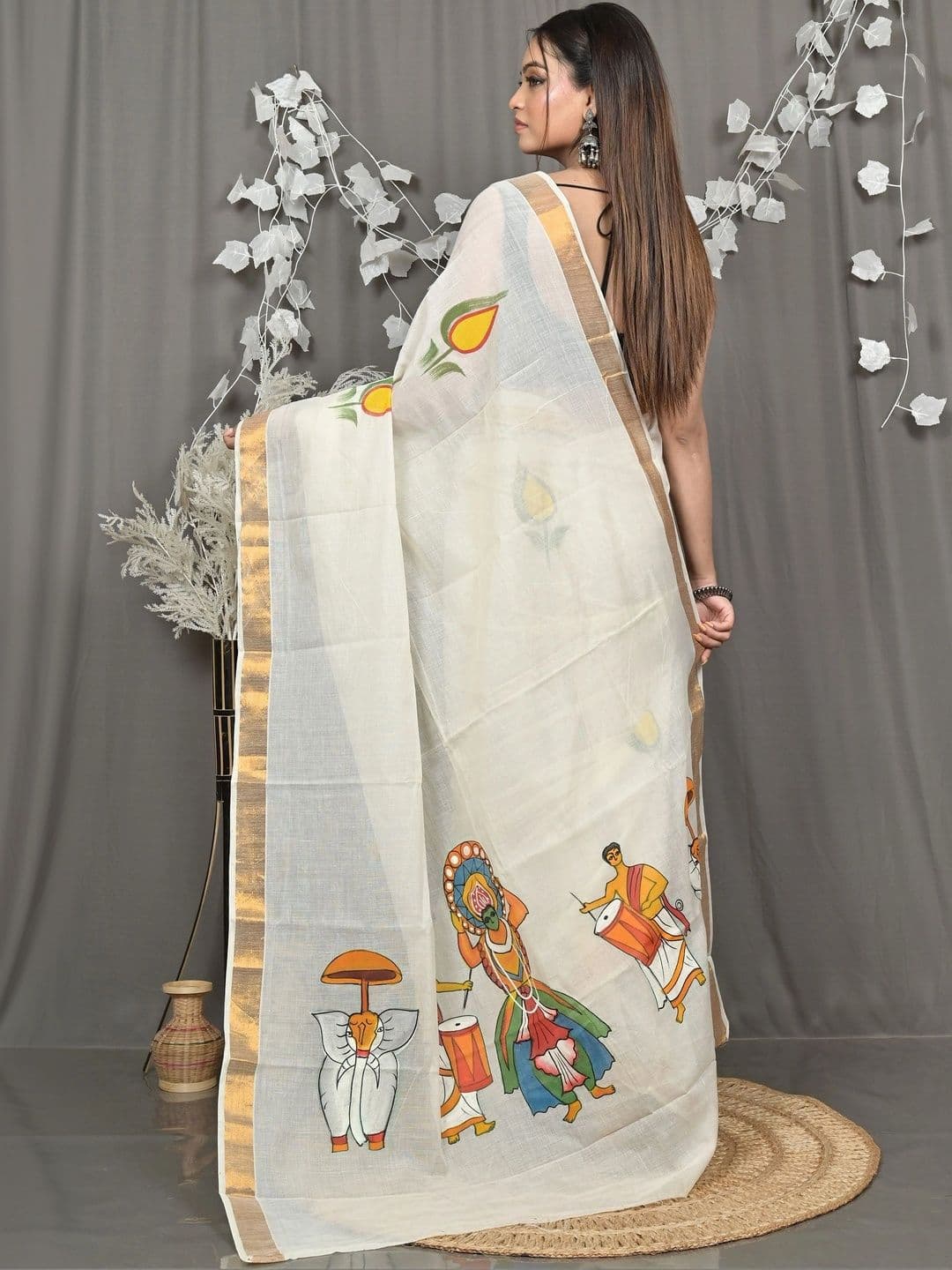 DipDiya Ethnic Motifs Sequinned Pure Cotton Handloom Taant Saree thumbnail 4