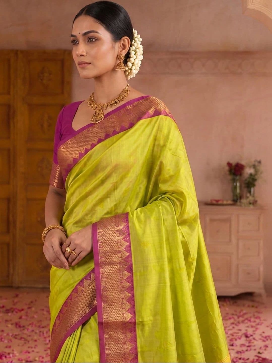 SAMANTHA Striped Zari Silk Blend Banarasi Saree thumbnail 2