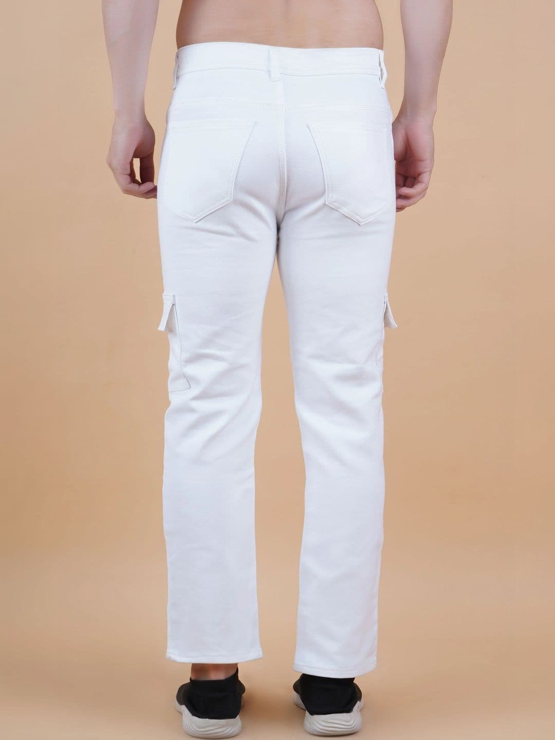HERE&NOW Men's Solid White Mid-Rise Cargo Straight Fit Jeans thumbnail 3