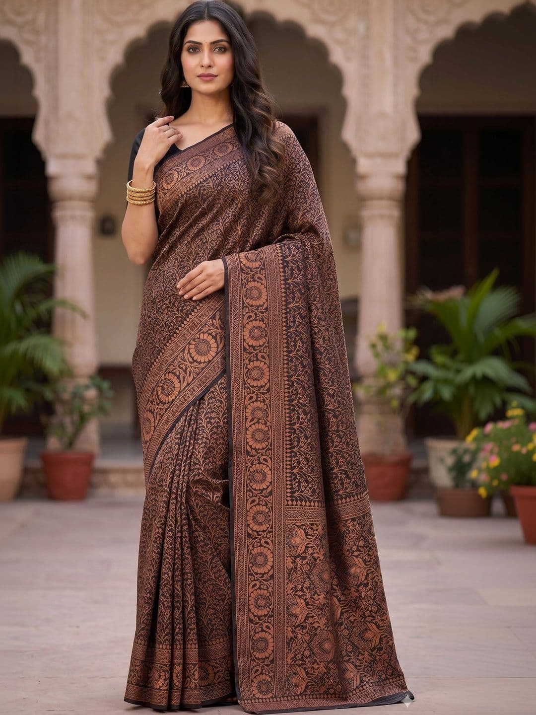 VastraVestit Floral Art Silk Kanjeevaram Saree - view 1