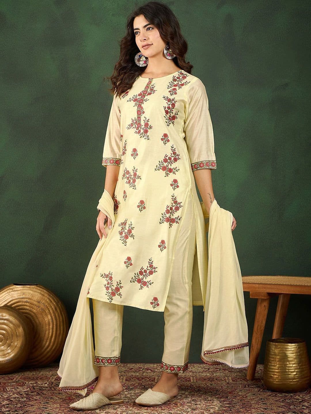 Sangria Floral Printed Kurta with Trousers & With Dupatta thumbnail 6