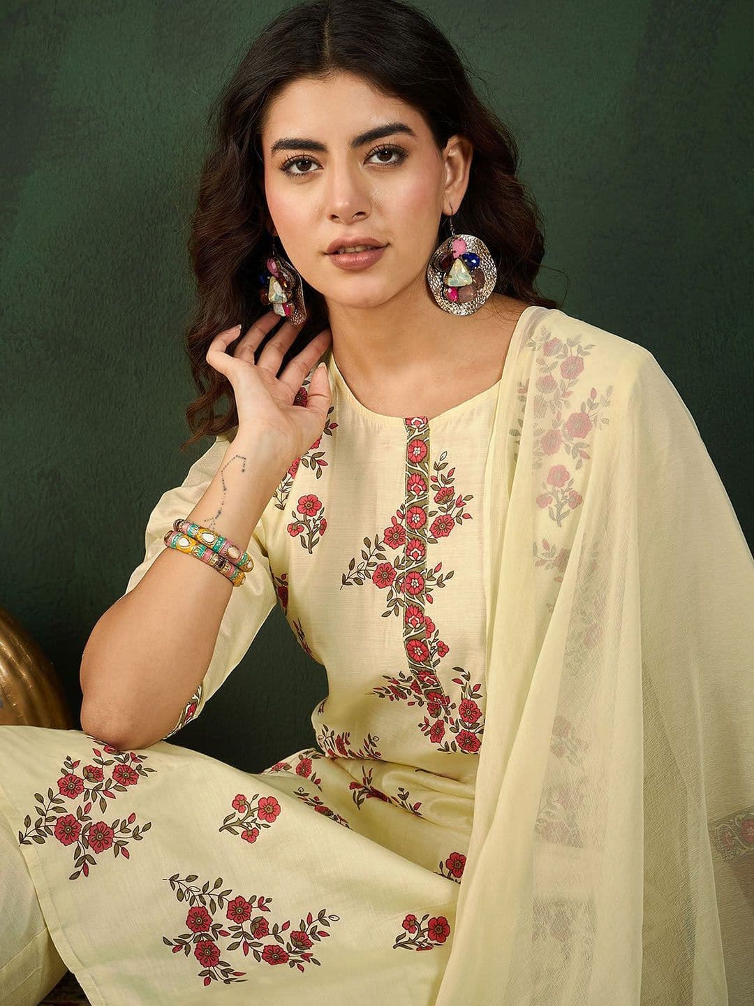 Sangria Floral Printed Kurta with Trousers & With Dupatta - view 1