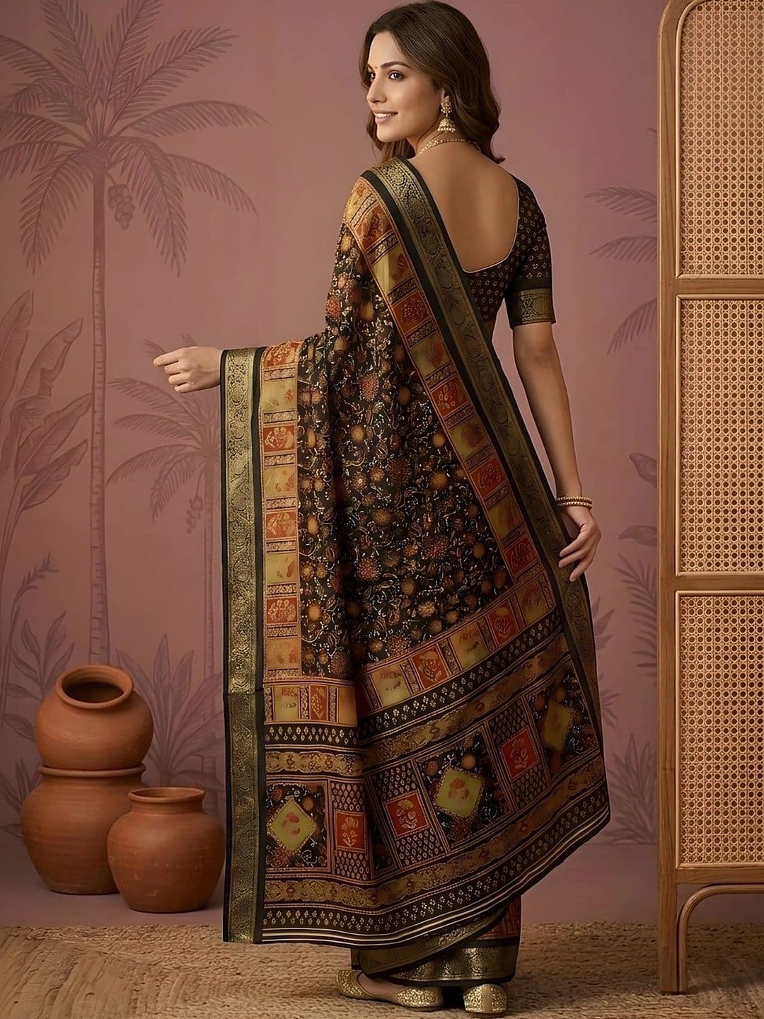 Sangria Floral Silk Blend Saree thumbnail 2