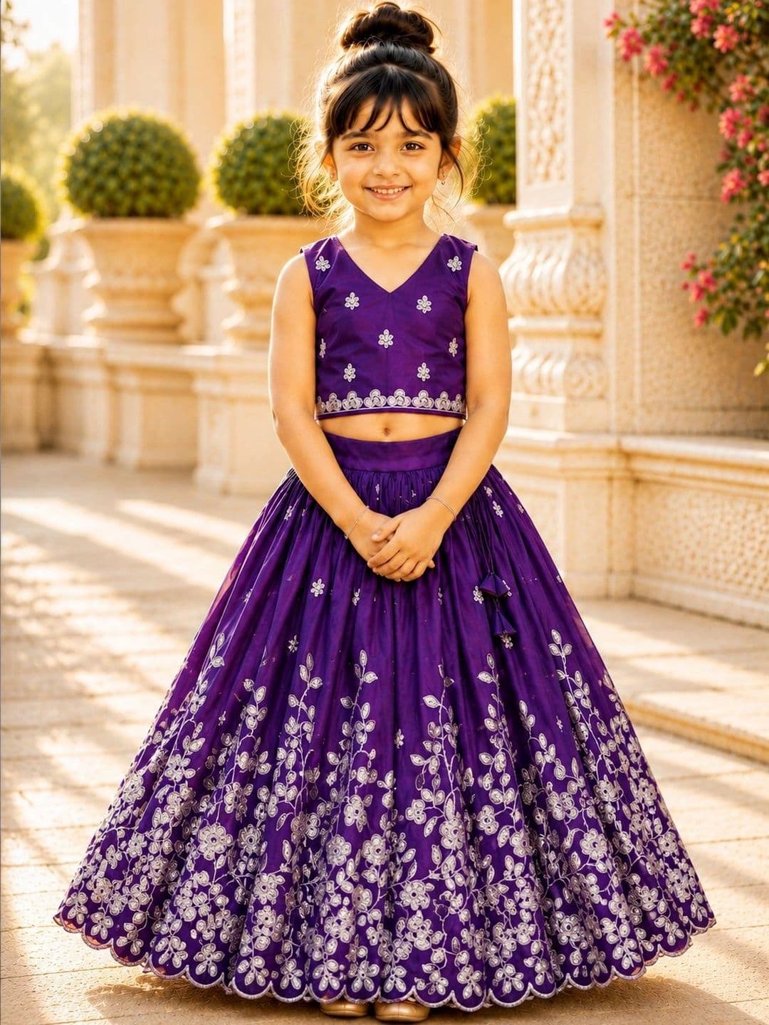 Sangria Girls Embroidered Thread Work Ready to Wear Lehenga & - view 1