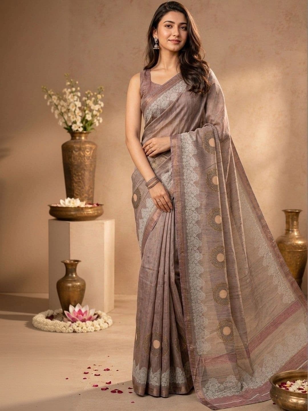 AARYAN SAREES Art silk Cream Designer saree - view 1