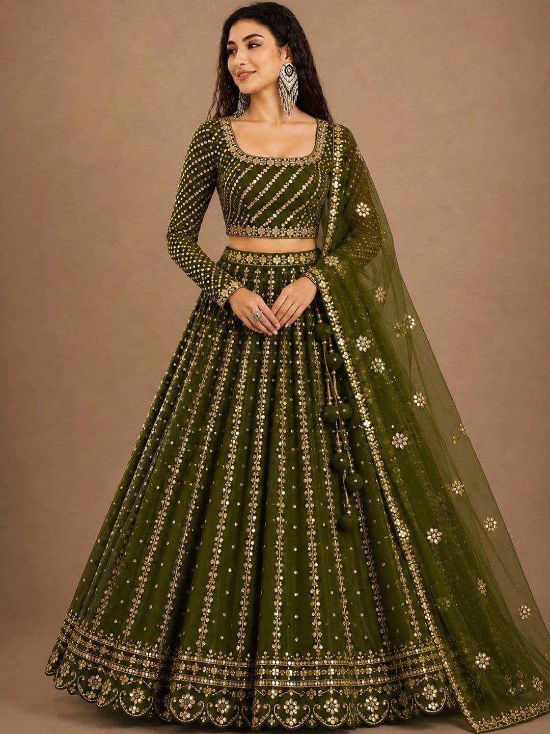 House of Pataudi Embellished Mirror Work Ready to Wear Lehenga & Blouse With Dupatta - view 1