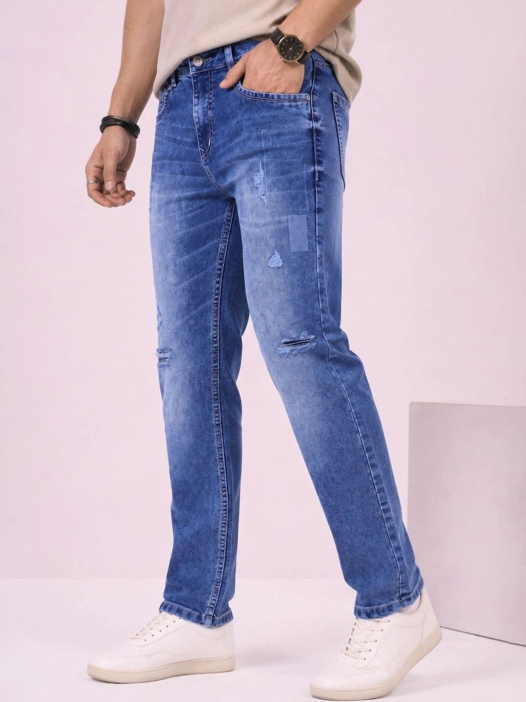 GEX Men Jean Regular Fit Mid-Rise Low Distress Stretchable Jeans thumbnail 6