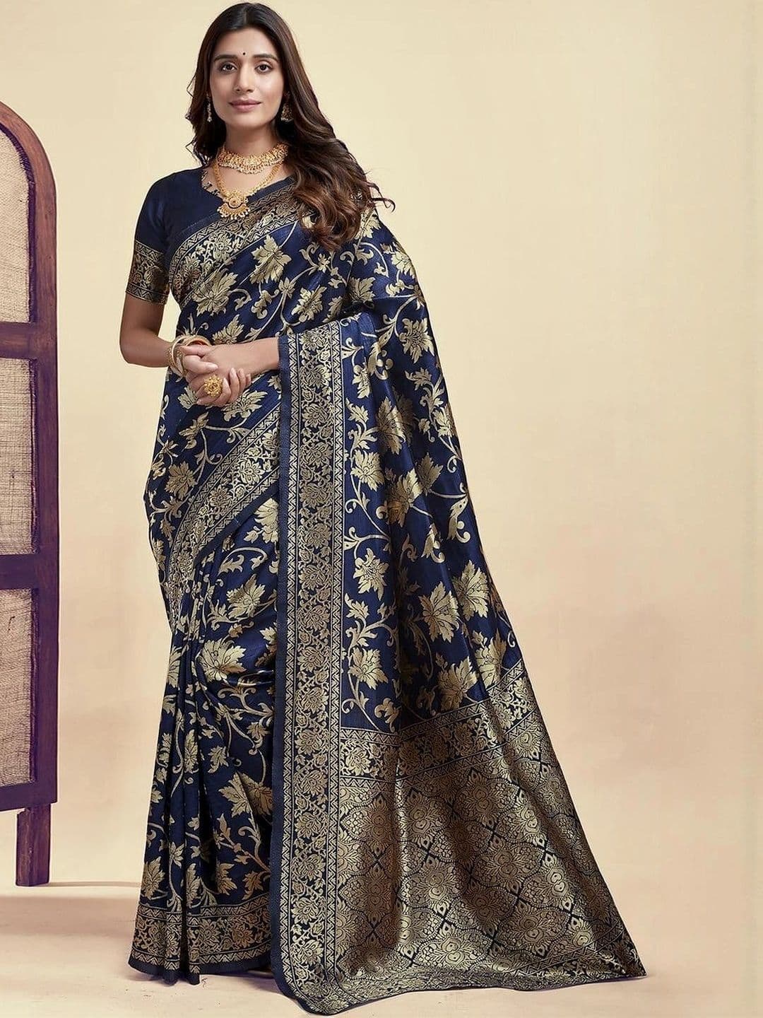 SANISA Ethnic Motifs Zari Silk Blend Saree - view 1