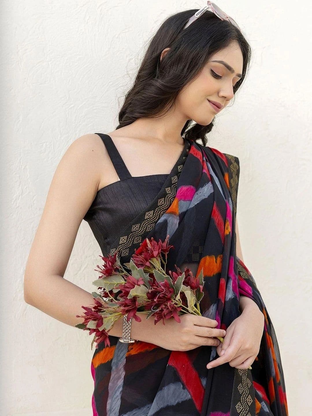 SANISA Striped Pure Georgette Saree thumbnail 3