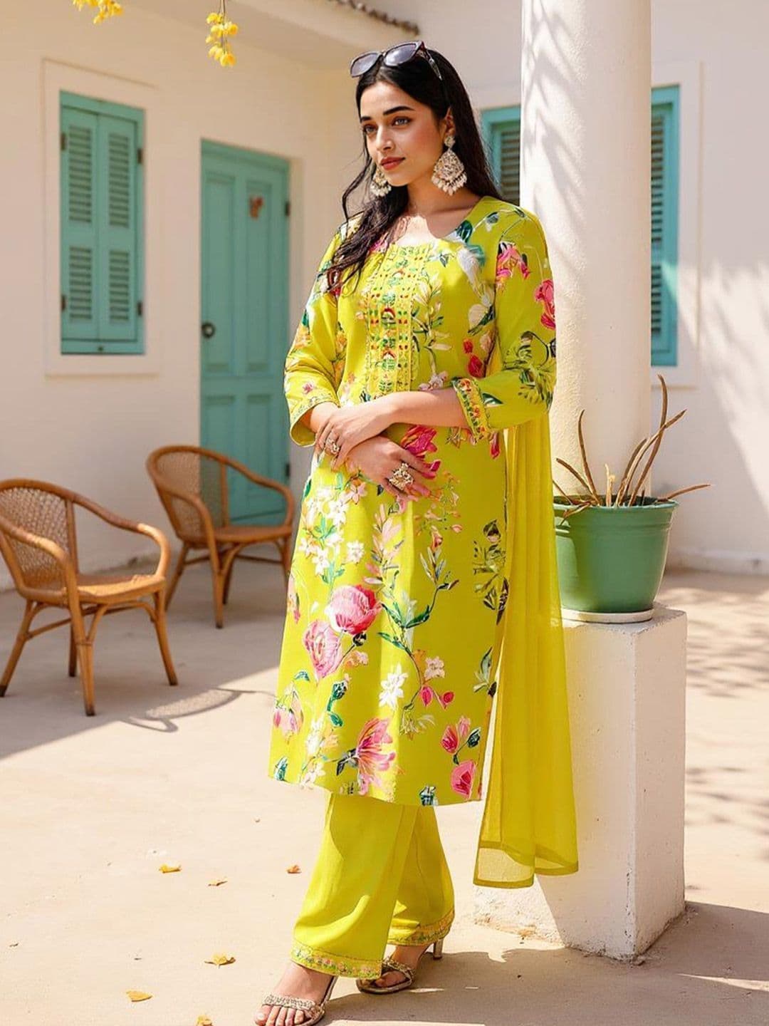 SZN Women Floral Printed Cotton Kurta with Trousers & With Dupatta thumbnail 6