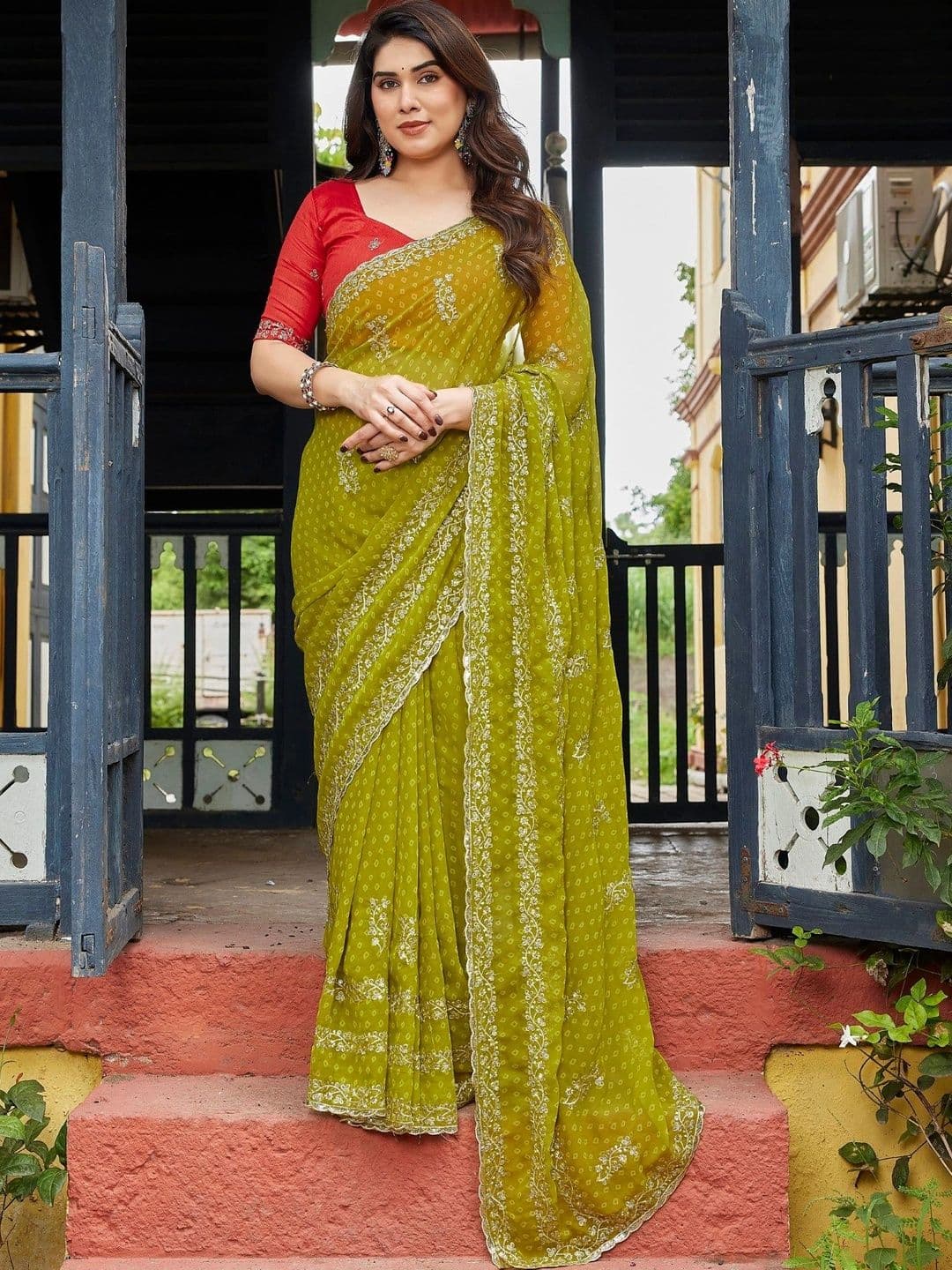 Mitera Floral Embroidered Pure Georgette Designer Saree - view 1