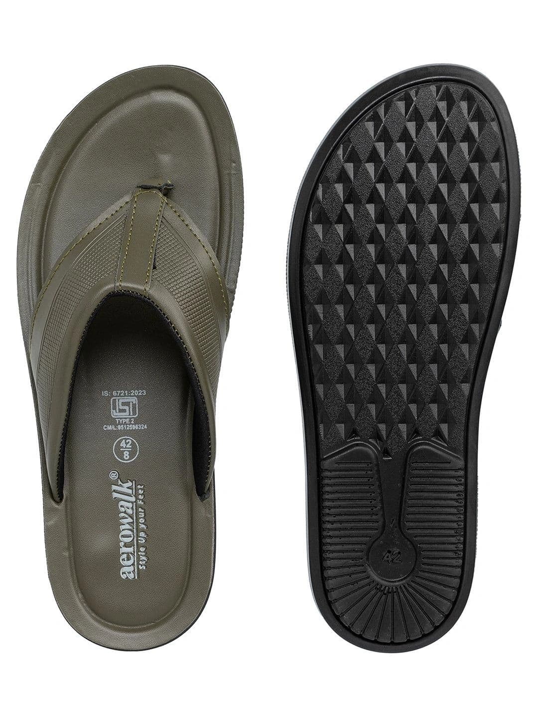 Aerowalk Men PU Thong Flip-Flops - Olive Green thumbnail 2